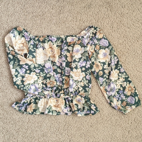 AE Printed Long Sleeve Off-The-Shoulder Blouse - Picture 9 of 10